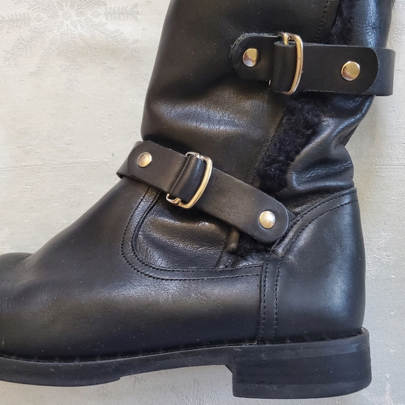 Fabianelli Black Leather Zip Boots Decor Buckle Made in Italy Women's Size 8 - Picture 7 of 13